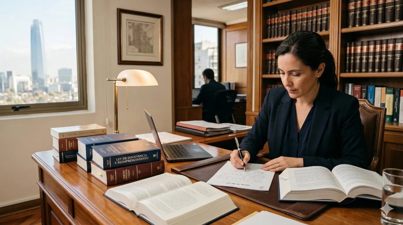 Abogada especialista en insolvencia revisando Ley 20.720